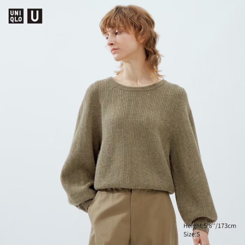 Uniqlo Premium Lambswool Volume Long-Sleeve Sweater Sz S
